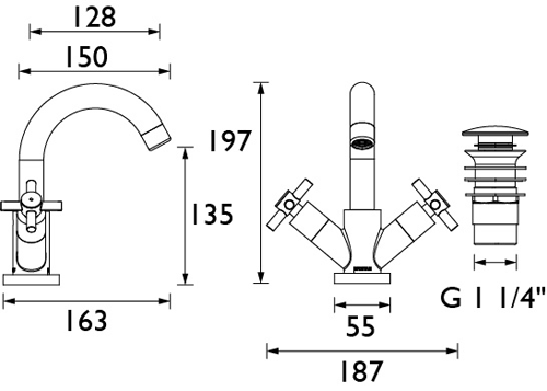 Technical image of Bristan Decade Basin & Bath Filler Tap Pack (Chrome).