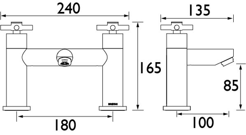 Technical image of Bristan Decade Basin & Bath Filler Tap Pack (Chrome).