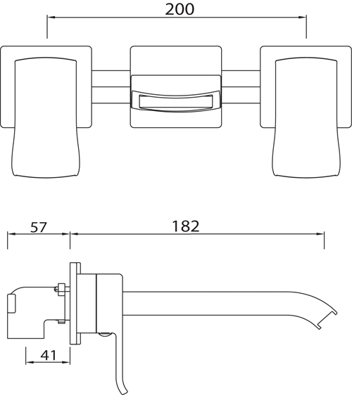 Technical image of Bristan Descent Wall Mounted Basin & Bath Filler Tap Pack (Chrome).