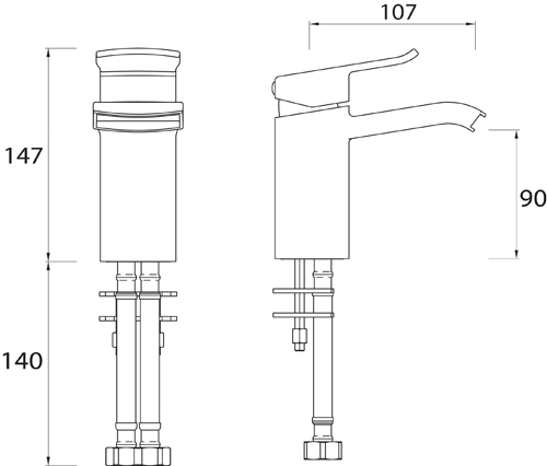 Technical image of Bristan Descent Basin Mixer & 1 Hole Bath Filler Tap Pack (Chrome).