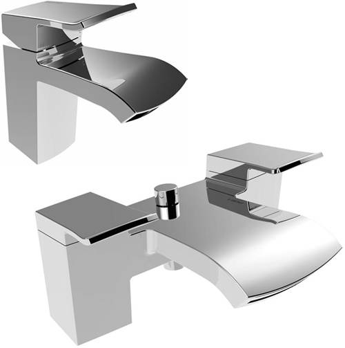 Larger image of Bristan Descent Mono Basin & Bath Shower Mixer Tap Pack (Chrome).