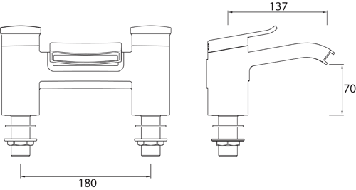 Technical image of Bristan Descent 3 Hole Wall Mounted Basin & Bath Filler Tap Pack (Chrome).