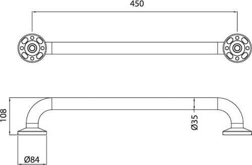 Technical image of Bristan Commercial DocM Shower Seat With 4 X 450mm Grab Rails  (White).