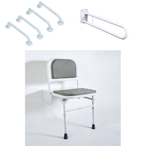 Larger image of Bristan Commercial DocM Shower Seat, 4 X 450mm Rails & Hinged Rail.