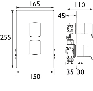 Technical image of Bristan Descent Concealed Shower Valve (1 Outlet, Chrome).