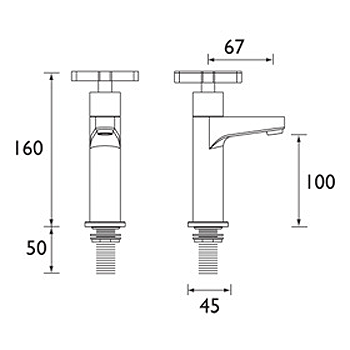 Technical image of Bristan Kitchen Design High Neck Kitchen Taps (Crosshead, Chrome).