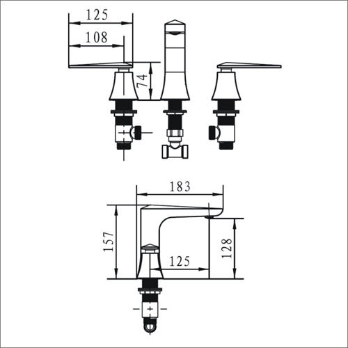 Technical image of Bristan Ebony 3 Hole Basin & Bath Filler Taps Pack (Chrome).