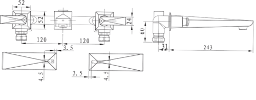 Technical image of Bristan Ebony Mono Basin & Wall Mounted Bath Filler Tap Pack (Chrome).