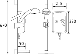 Technical image of Bristan Electric Showers 10.4Kw Electric Shower & Riser Rail Kit, Matt Chrome.