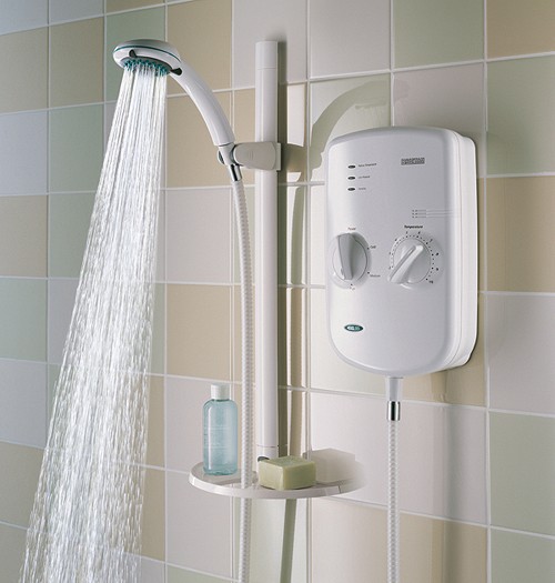 Larger image of Bristan Electric Showers 9.5Kw Evo Electric Shower With Riser Rail Kit In White.