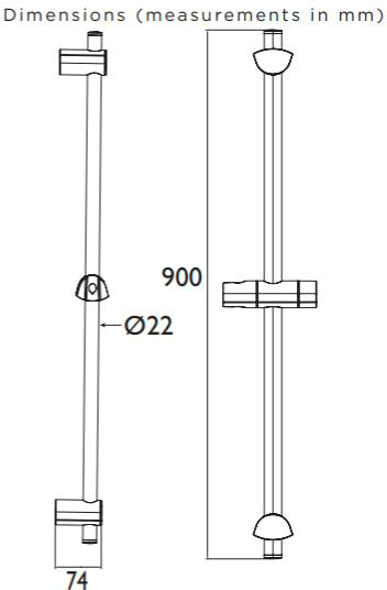 Technical image of Bristan Commercial Adjustable Slide Rail Only (910mm, Chrome).