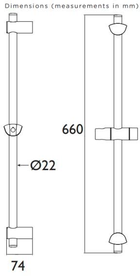 Technical image of Bristan Commercial Adjustable Slide Rail Only (660mm, Chrome).