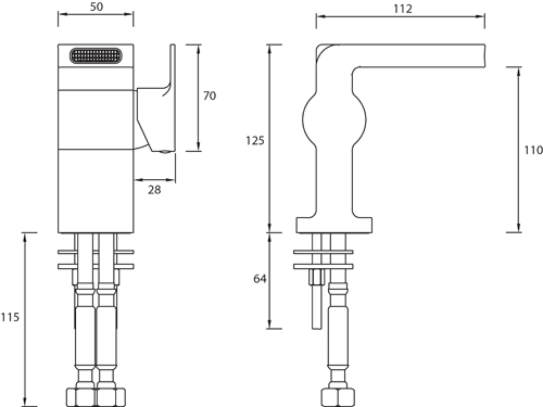 Technical image of Bristan Exodus Waterfall Mono Basin Mixer Tap (Chrome).