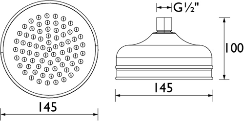 Technical image of Bristan Accessories Traditional Round Shower Head (145mm, Gold).