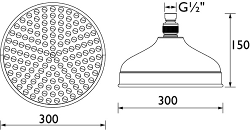 Technical image of Bristan Accessories Traditional Round Shower Head (300mm, Chrome).