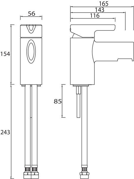 Technical image of Bristan Flute 1 Hole Bath Filler Tap (Chrome).