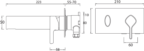 Technical image of Bristan Flute Wall Mounted Basin Mixer Tap (Chrome).