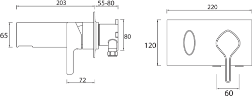 Technical image of Bristan Flute Wall Mounted Bath Filler Tap (Chrome).