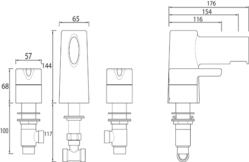 Technical image of Bristan Flute Mono Basin Mixer & 3 Hole Bath Filler Tap Pack (Chrome).