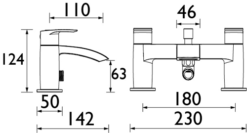 Technical image of Bristan Glide Basin & Bath Shower Mixer Tap Pack (Chrome).