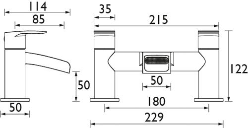 Technical image of Bristan Glide Waterfall Basin & Bath Filler Tap Pack (Chrome).