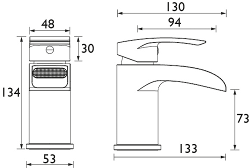 Technical image of Bristan Glide Waterfall Basin & Bath Shower Mixer Tap Pack (Chrome).