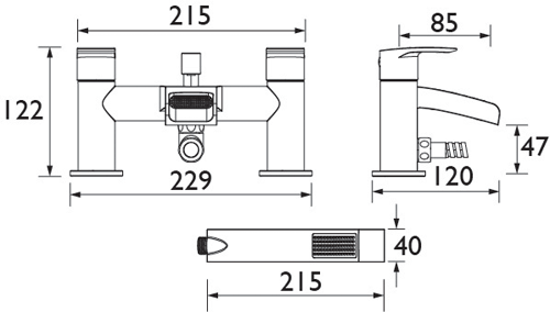 Technical image of Bristan Glide Waterfall Basin & Bath Shower Mixer Tap Pack (Chrome).