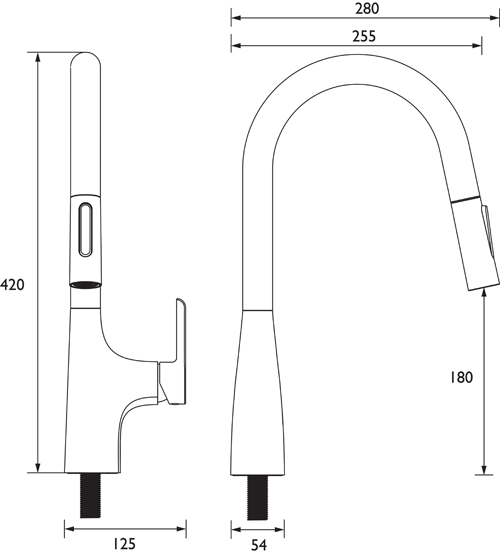 Technical image of Bristan Kitchen Gallery Pro Kitchen Tap With Pull Out Spray (Chrome).