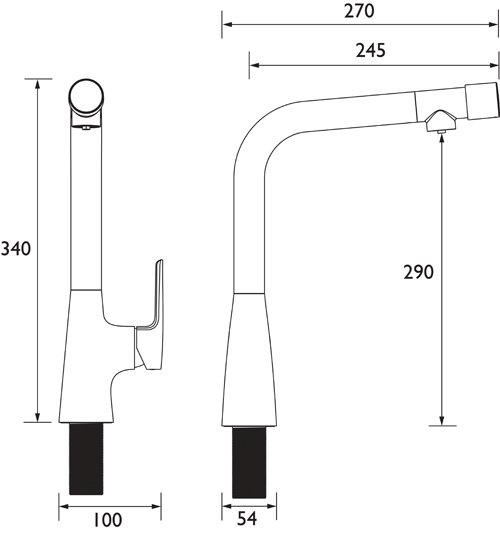 Technical image of Bristan Gallery Pure 3 In 1 Filter Kitchen Tap (Chrome).
