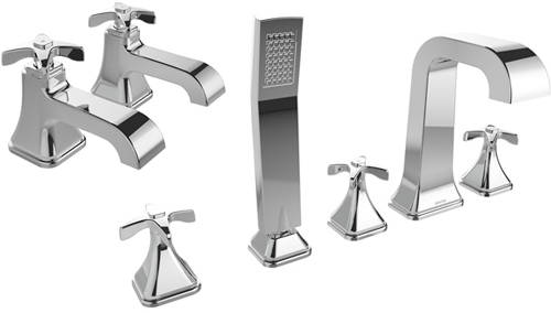 Larger image of Bristan Glorious 5 Hole Bath Shower Mixer & Basin Taps Pack (Chrome).