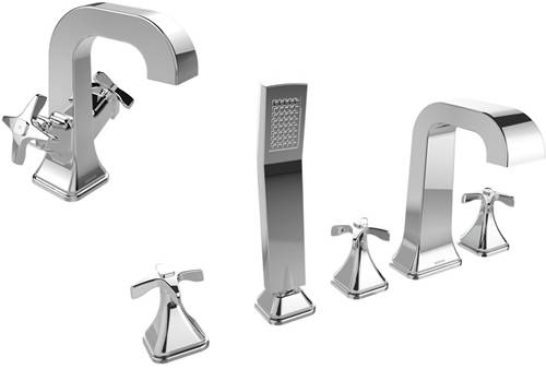 Larger image of Bristan Glorious 5 Hole Bath Shower Mixer & Mono Basin Taps Pack (Chrome).