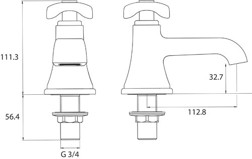 Technical image of Bristan Glorious Mono Basin & Bath Taps Pack (Chrome).