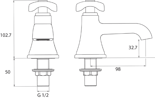 Technical image of Bristan Glorious Basin & 3 Hole Bath Filler Taps Pack (Chrome).