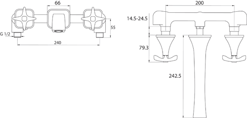 Technical image of Bristan Glorious Wall Mounted Basin Mixer Tap (Chrome).