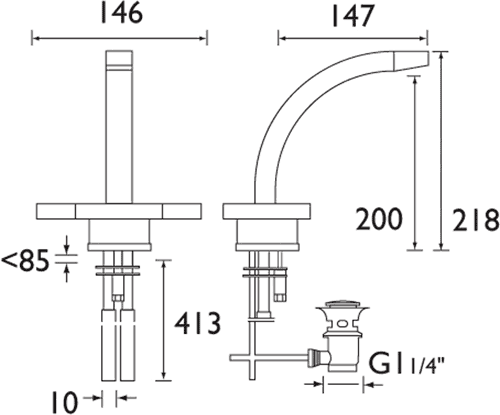 Technical image of Damixa G-Type Mono Basin Mixer Tap With Pop Up Click Waste (Chrome) 72820.