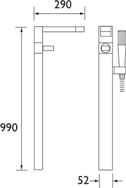 Technical image of Damixa G-Type Freestanding Bath Shower Mixer Tap (Chrome).