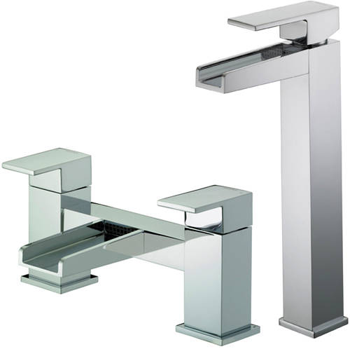 Larger image of Bristan Hampton Waterfall Tall Basin & Bath Filler Tap Pack (Chrome).