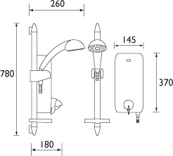 Technical image of Bristan Power Showers 2000 Thermostatic Power Shower In White.