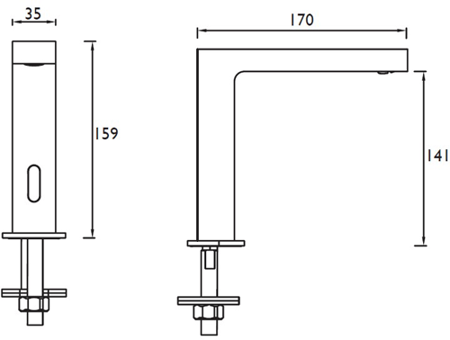 Technical image of Bristan Commercial Sensor Basin Tap (Brushed Nickel).