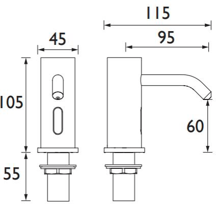 Technical image of Bristan Commercial 3 X Sensor Soap Dispensers (Antique Bronze).