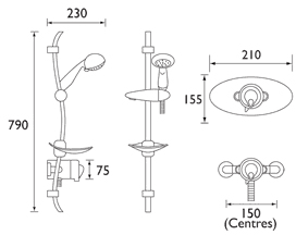 Technical image of Bristan Java Modern Thermostatic Shower Valve With Rigid Riser (Chrome).