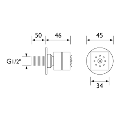 Technical image of Bristan Accessories 2 x Square Body Jet (Chrome).