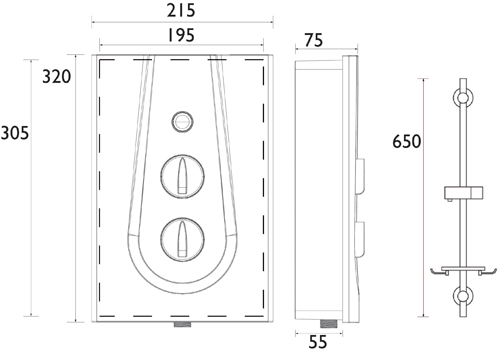 Technical image of Bristan Joy Thermostatic Electric Shower With Digital Display 8.5kW (Silver).