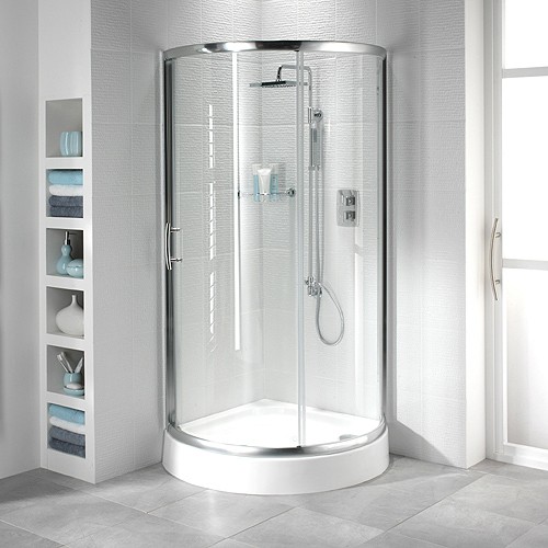 Larger image of Bristan Java 950mm Quadrant Shower Enclosure & Tray (Sliding Door, Silver).