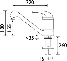 Technical image of Bristan Java Monobloc Sink Mixer Tap (White).