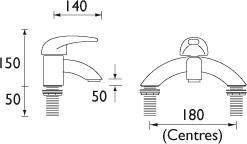 Technical image of Bristan Java Single Lever Bath Filler Tap (Chrome).