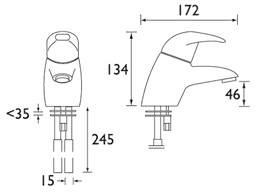 Technical image of Bristan Java Thermostatic Mono Basin Mixer Tap (Chrome).