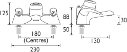 Technical image of Bristan Java Bath Filler Tap With Thermostatic Shower (Chrome).