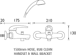 Technical image of Bristan Java Wall Mounted Bath Shower Mixer Tap & Shower Kit (Chrome).