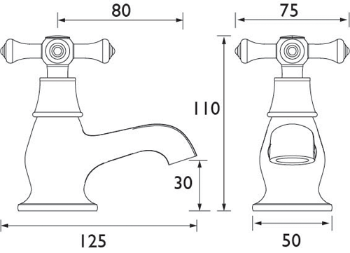 Technical image of Bristan Colonial Bath Taps (Pair, Gold).